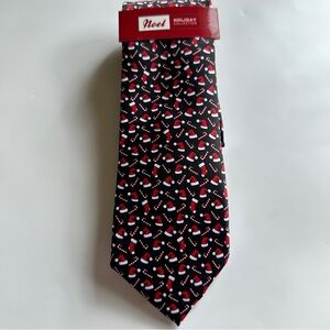 Noel Holiday Collection Men’s Black and Red Santa Hats and Candy Canes Tie